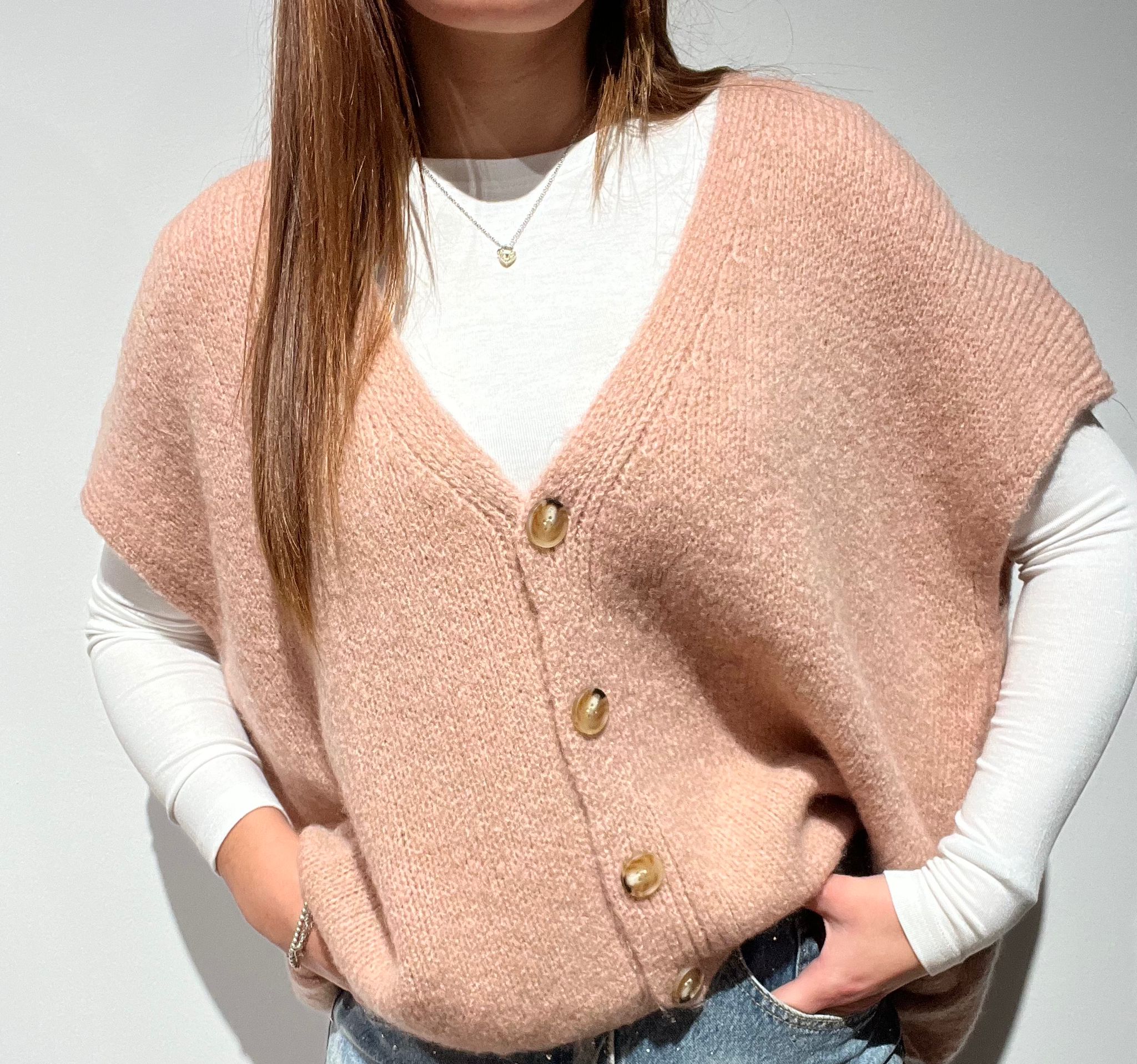 CARDIGAN SMANICATO OVER ROSA