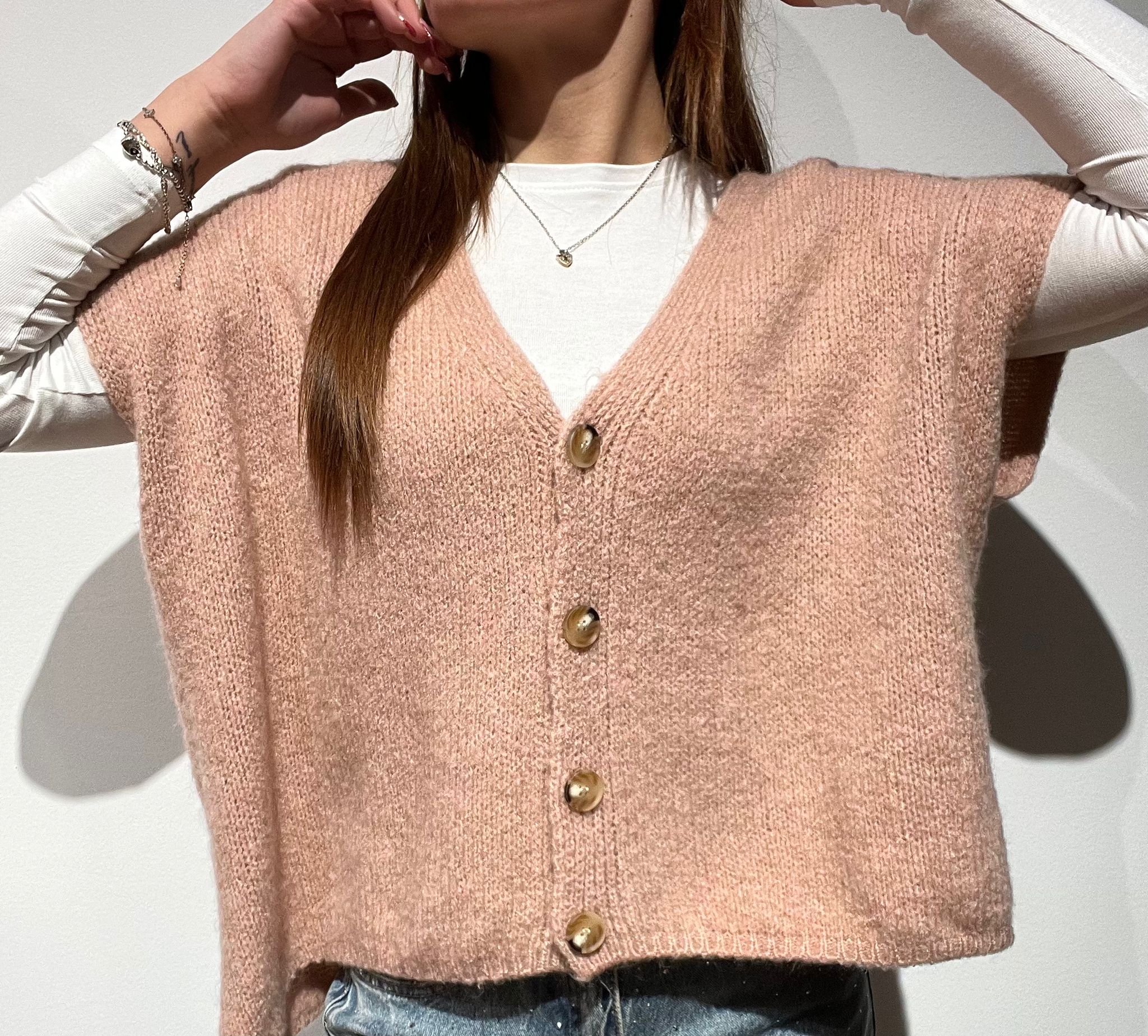 CARDIGAN SMANICATO OVER ROSA