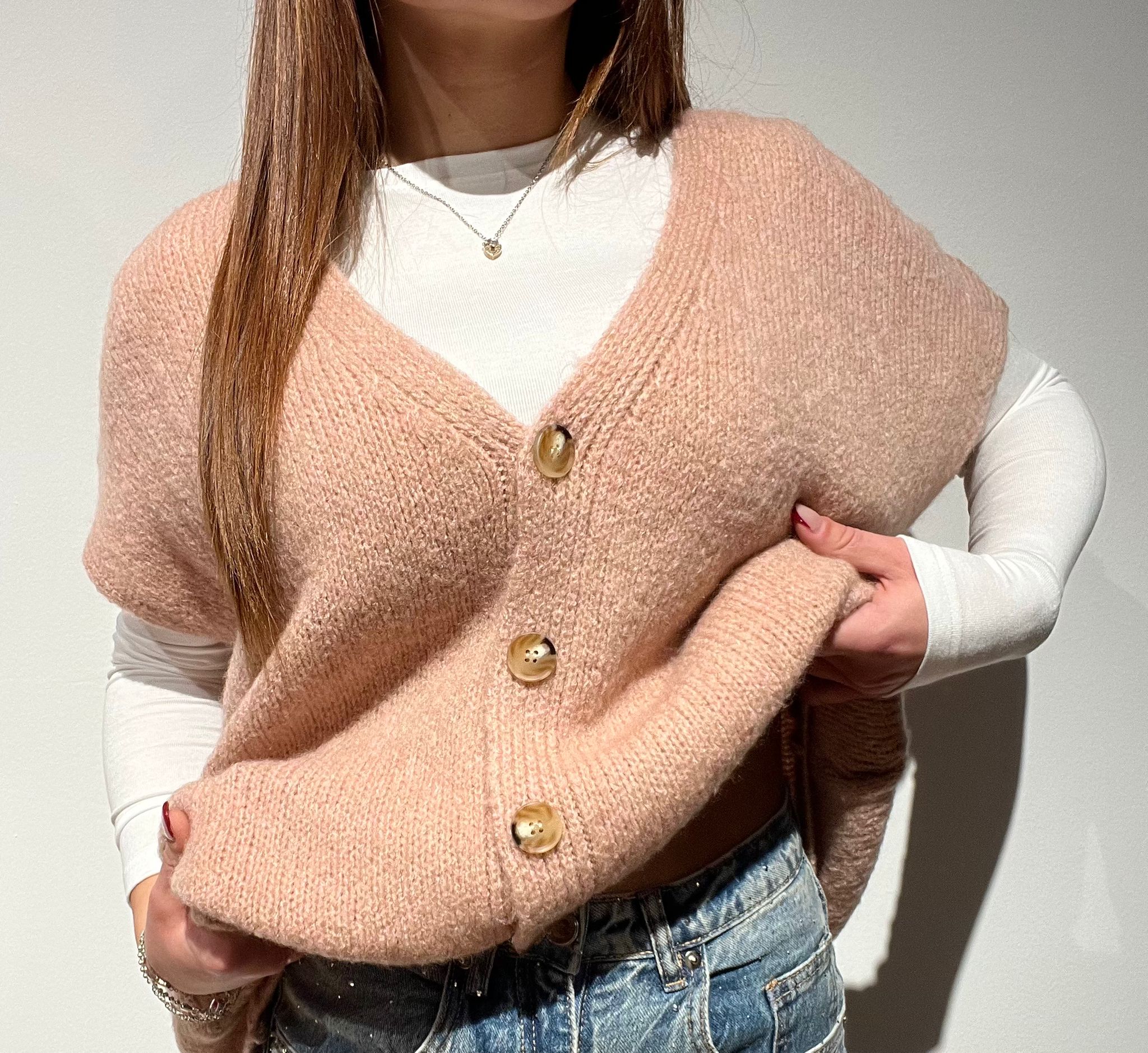 CARDIGAN SMANICATO OVER ROSA