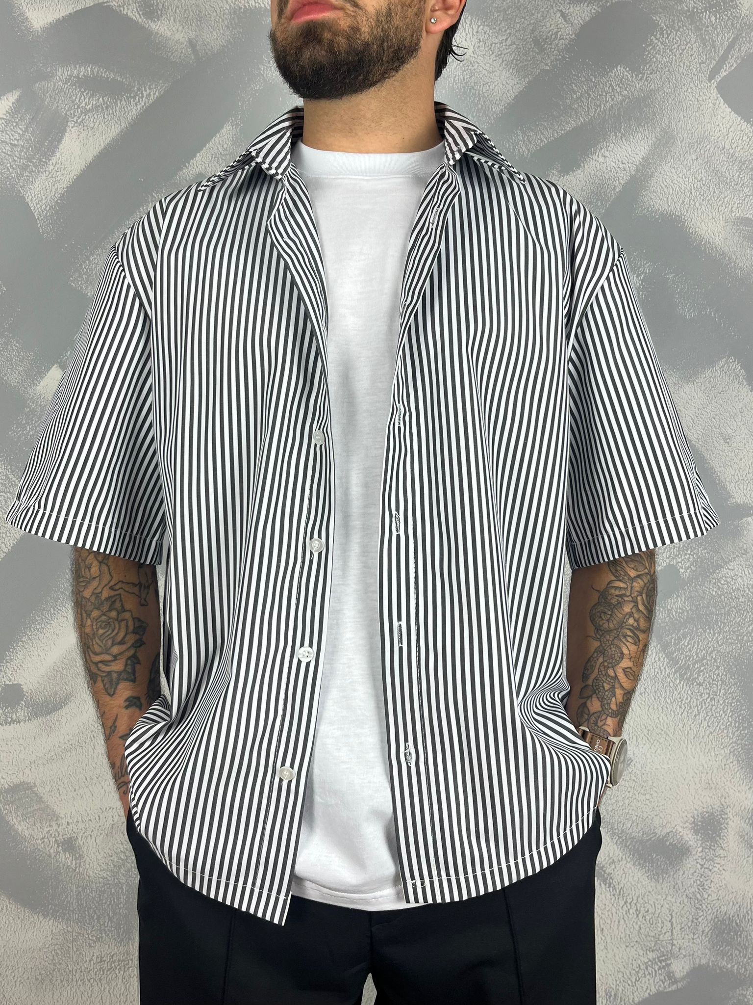 CAMICIA 1/2 MANICA A RIGHE