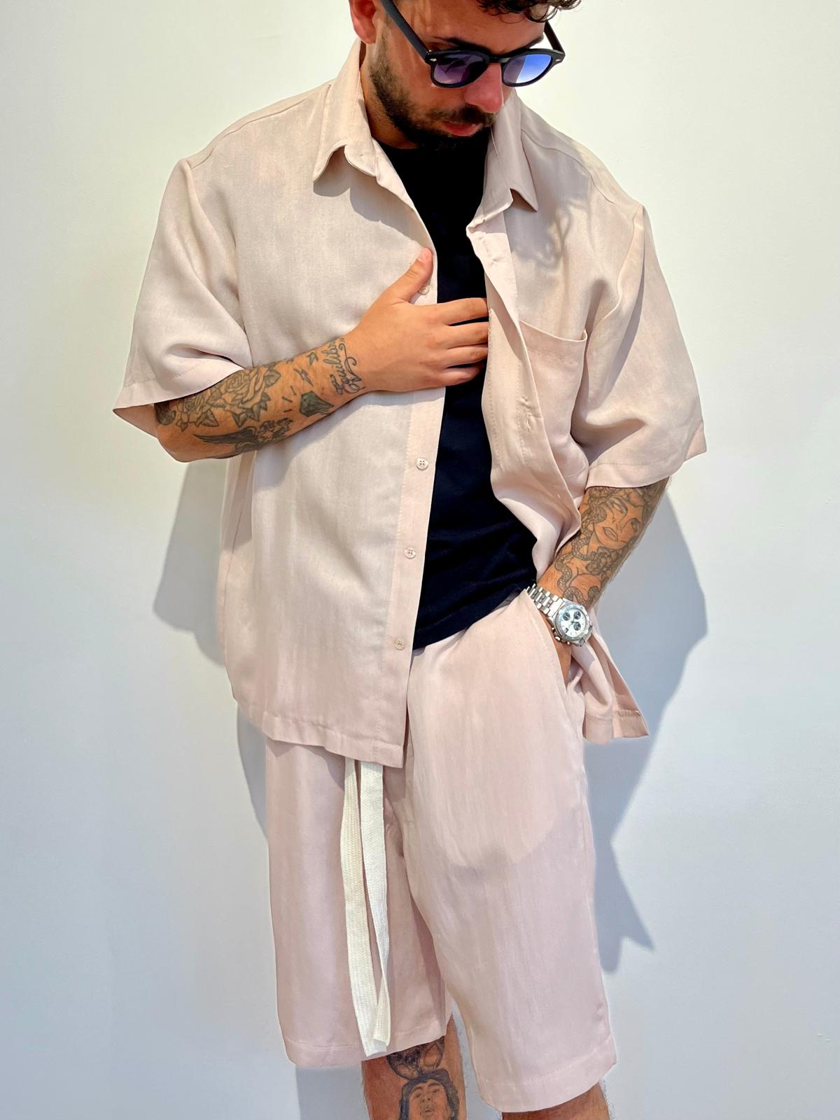COORDINATO CORTO IN LINO BEIGE