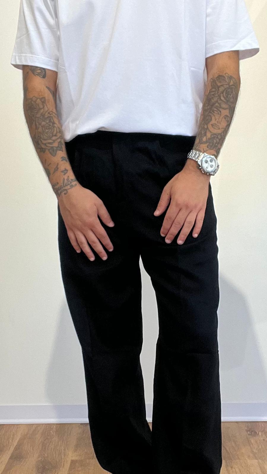 PANTALONE IN LINO NERO fondo ampio
