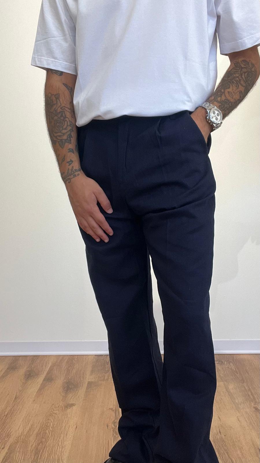 PANTALONE LINO BLU fondo ampio