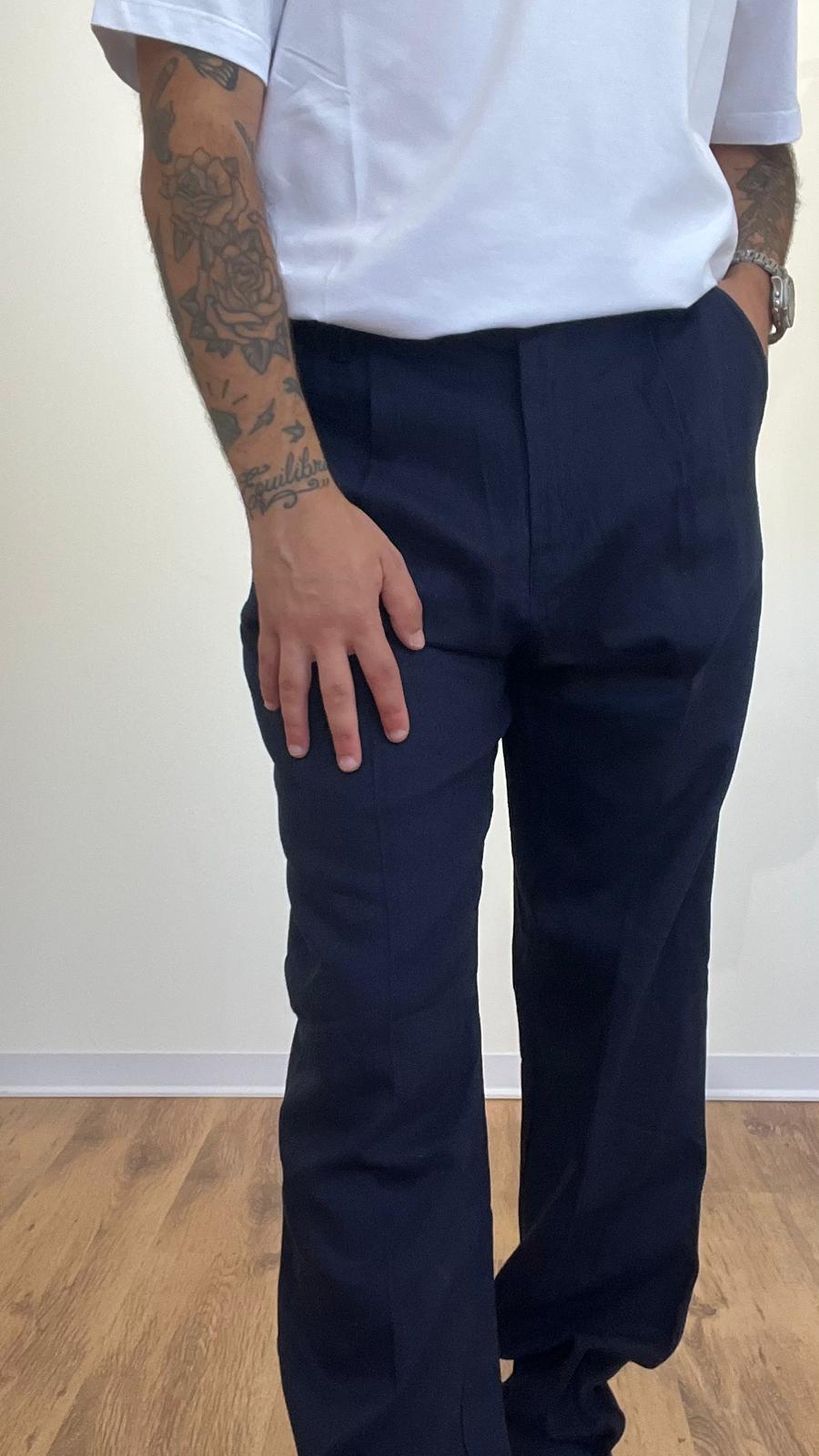 PANTALONE LINO BLU fondo ampio