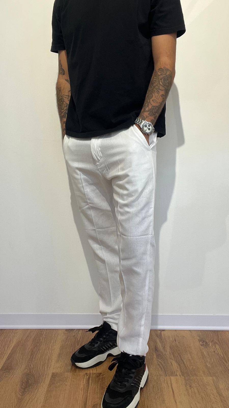 PANTALONE LINO REGULAR BIANCO
