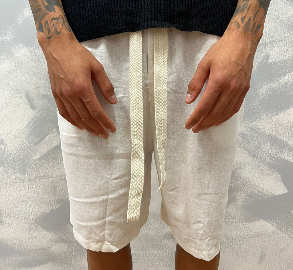 PANTA CORTO IN LINO BIANCO