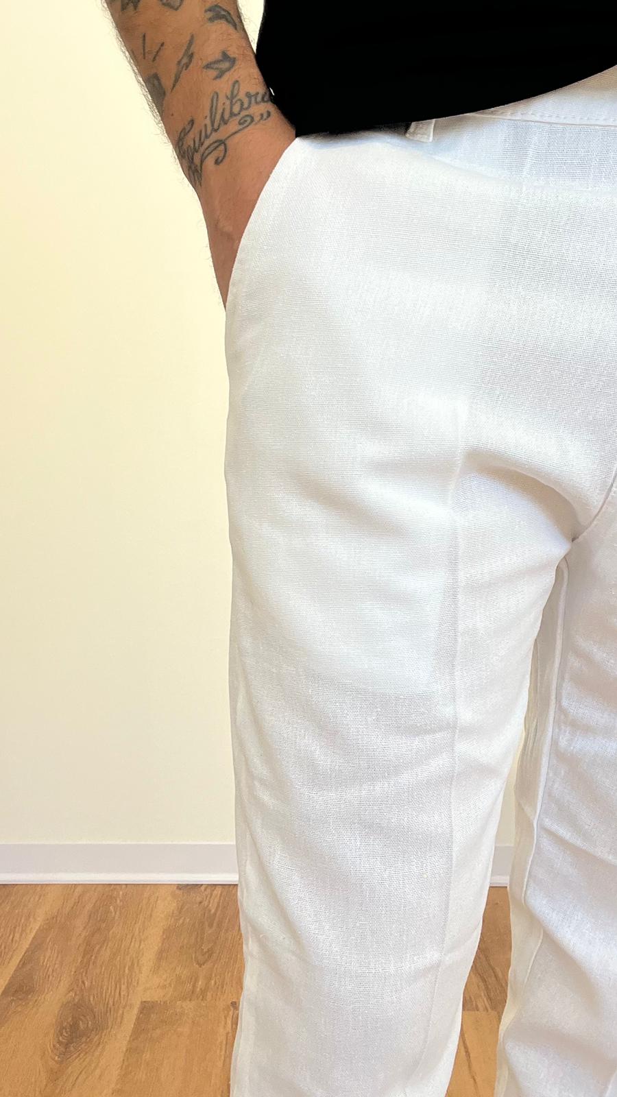 PANTALONE LINO REGULAR BIANCO