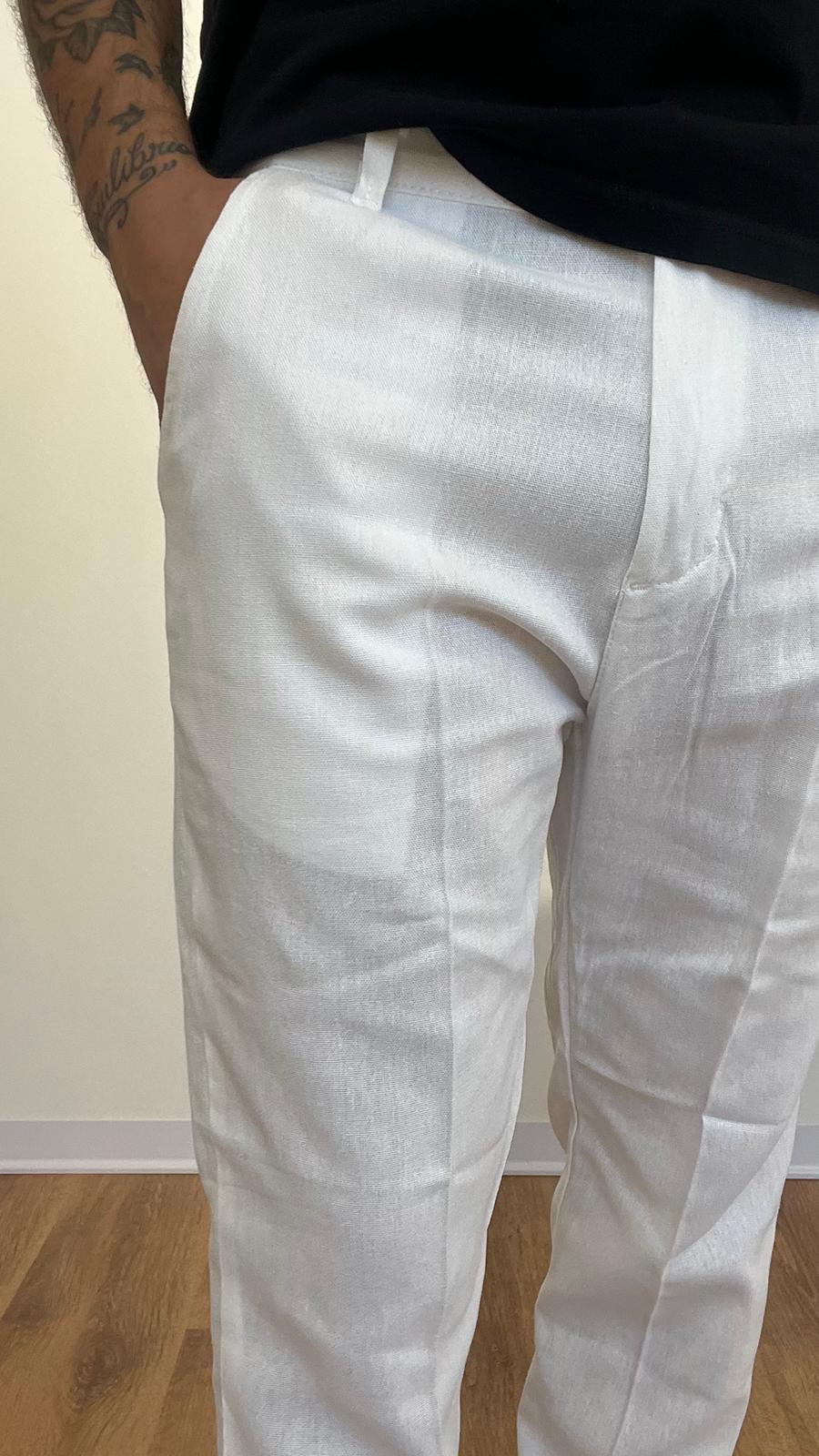 PANTALONE LINO REGULAR BIANCO