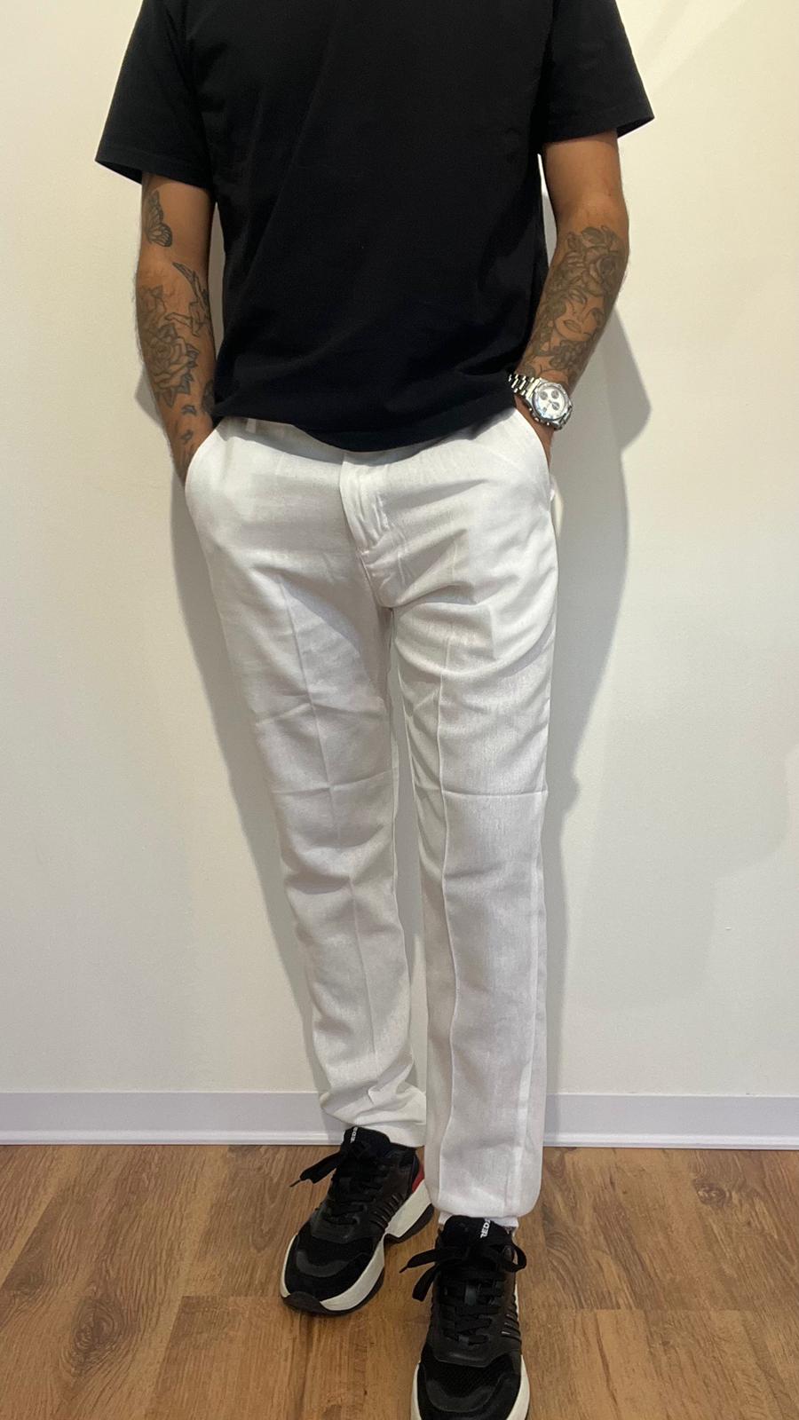 PANTALONE LINO REGULAR BIANCO