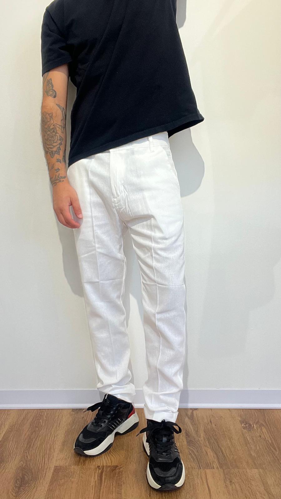 PANTALONE LINO REGULAR BIANCO