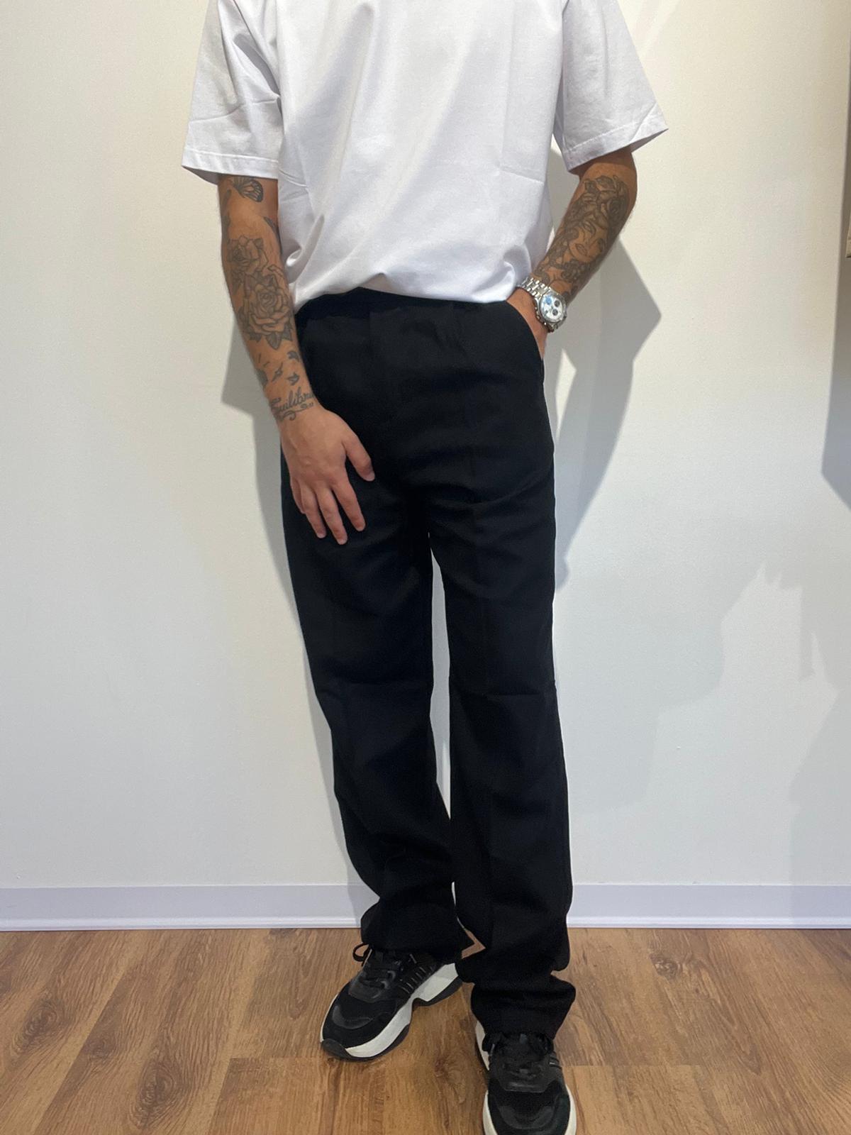 PANTALONE IN LINO NERO fondo ampio