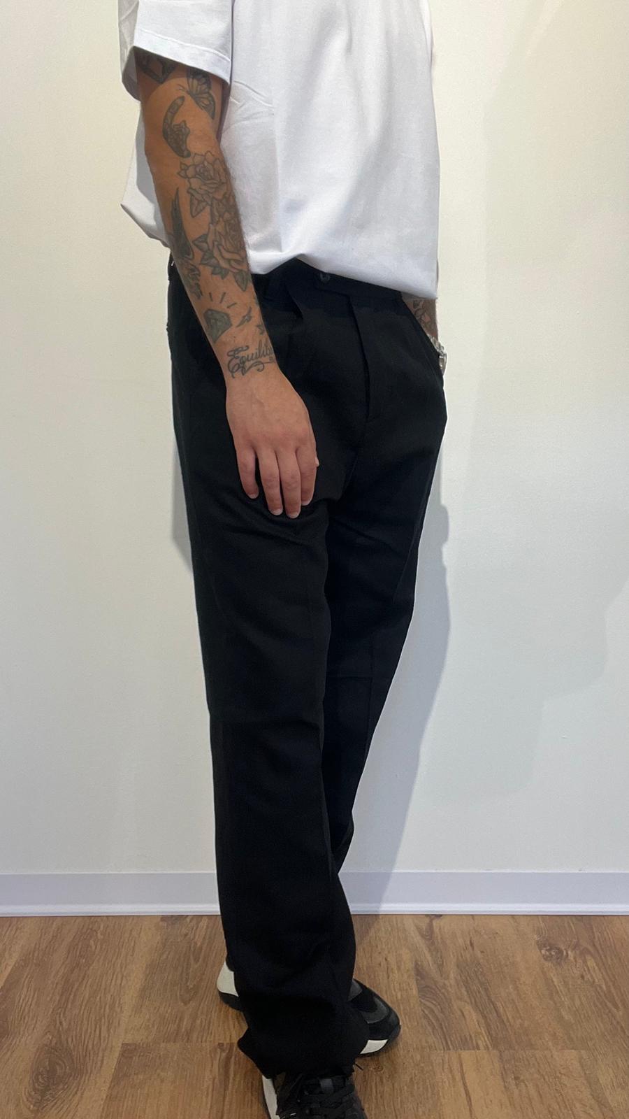 PANTALONE IN LINO NERO fondo ampio