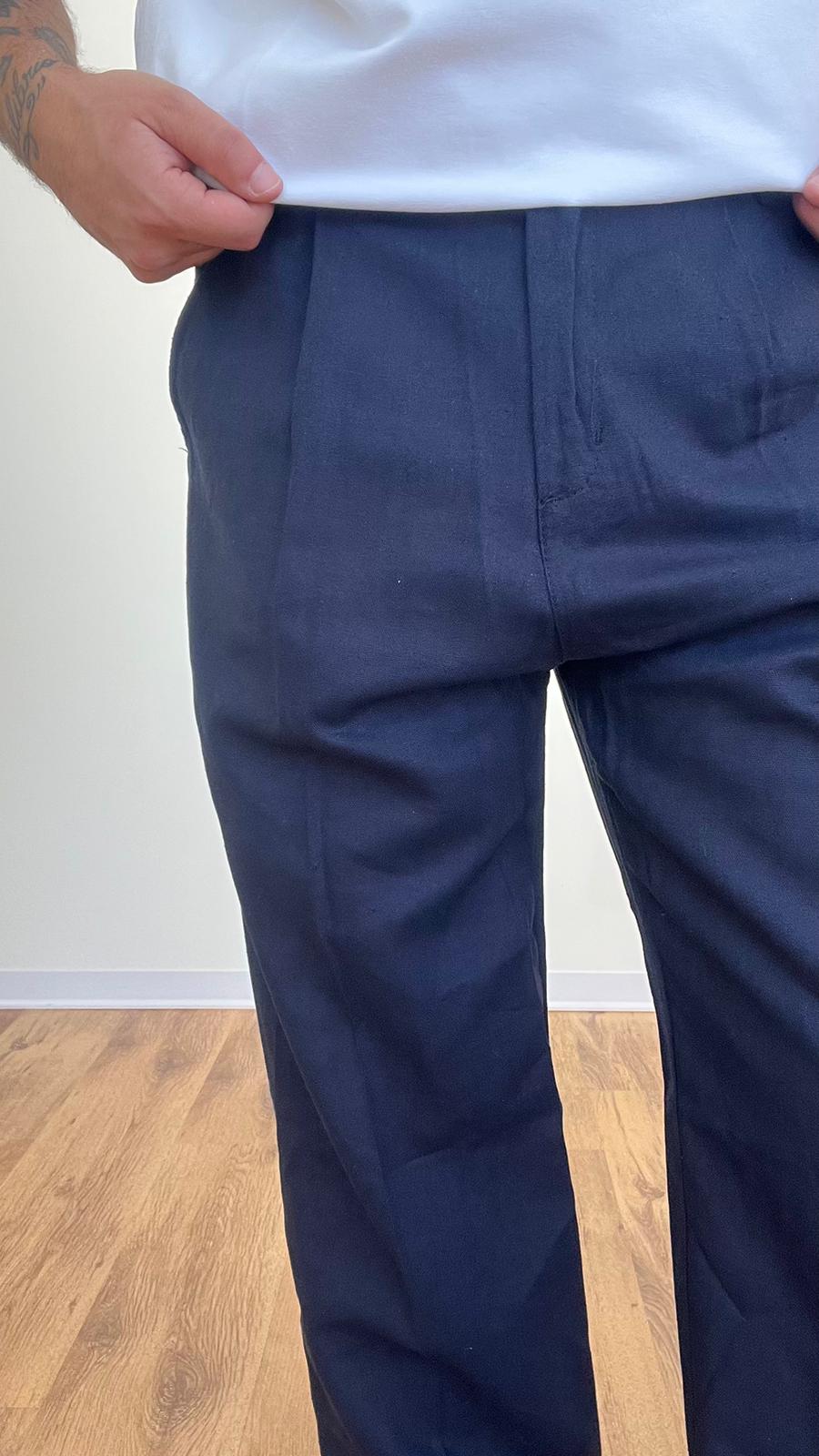 PANTALONE LINO BLU fondo ampio