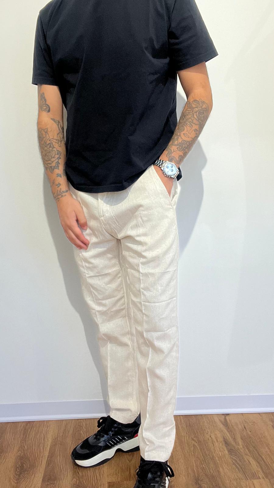 PANTALONE IN LINO REGULAR BEIGE