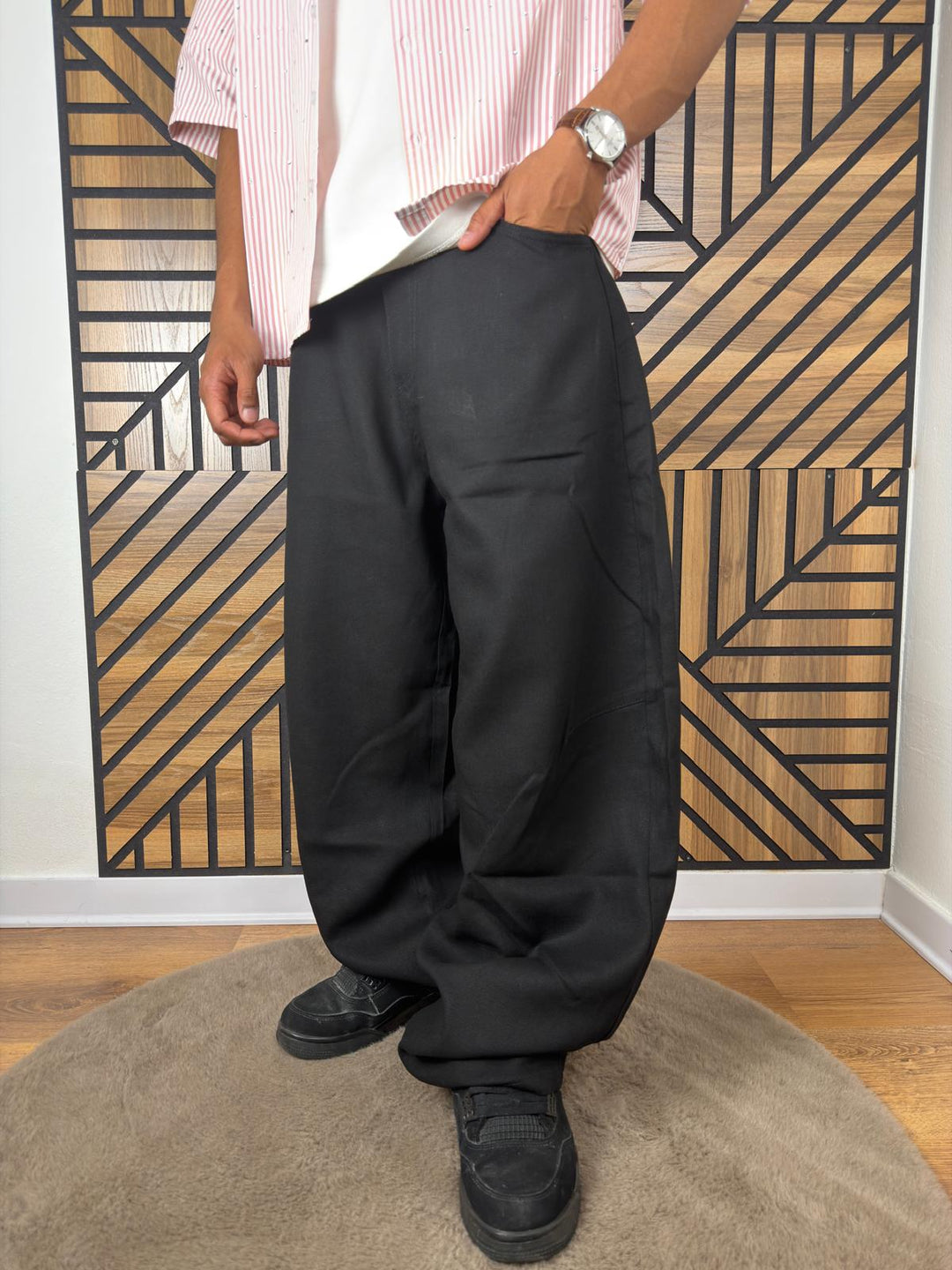 Pantalone in Lino Fondo Ampio Nero