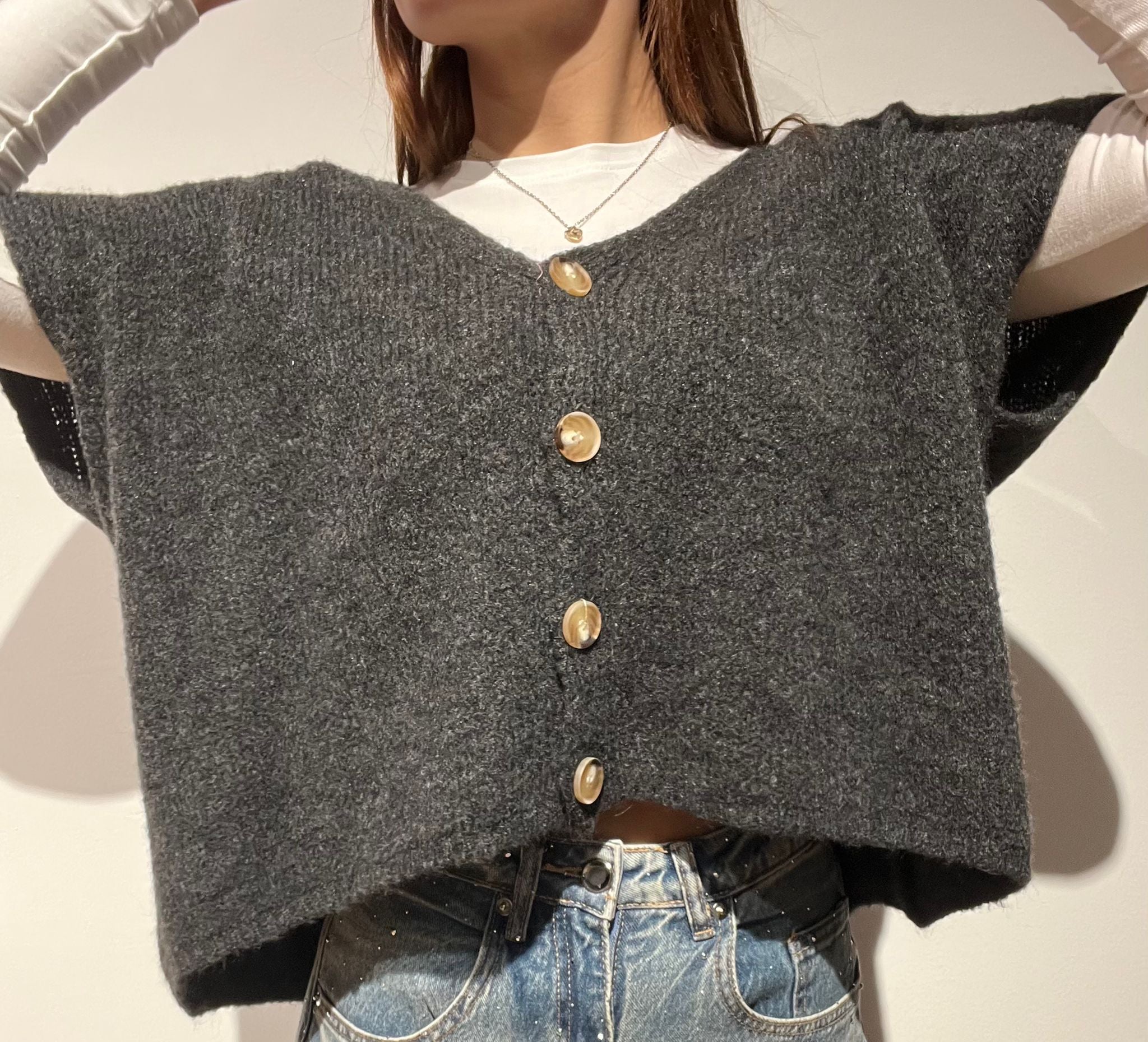 CARDIGAN SMANICATO OVER GRIGIO