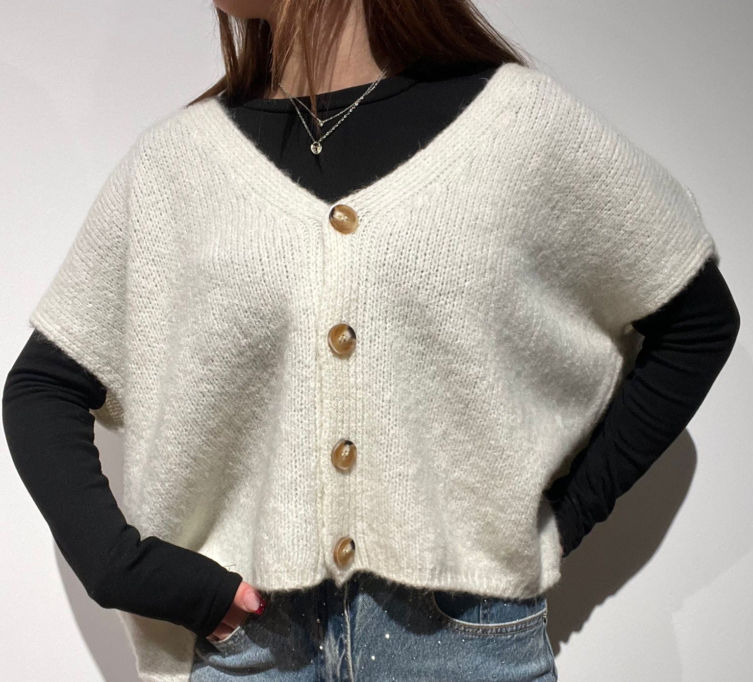 CARDIGAN SMANICATO OVER BIANCO