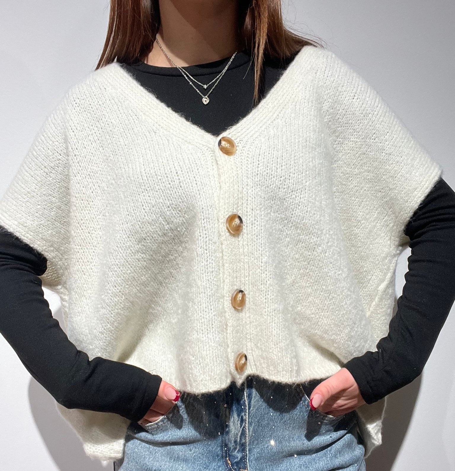 CARDIGAN SMANICATO OVER BIANCO