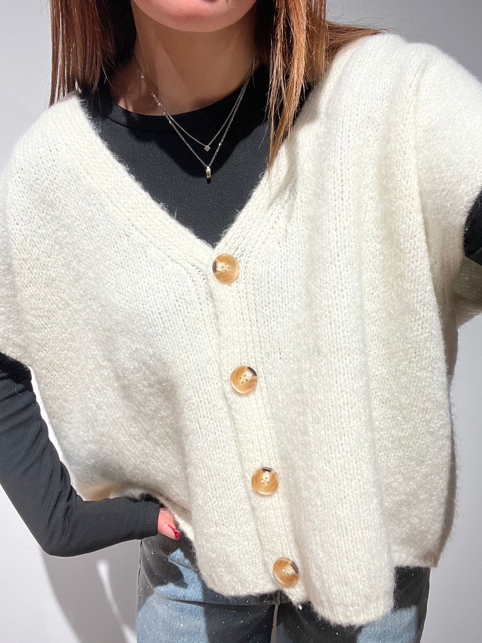 CARDIGAN SMANICATO OVER BIANCO