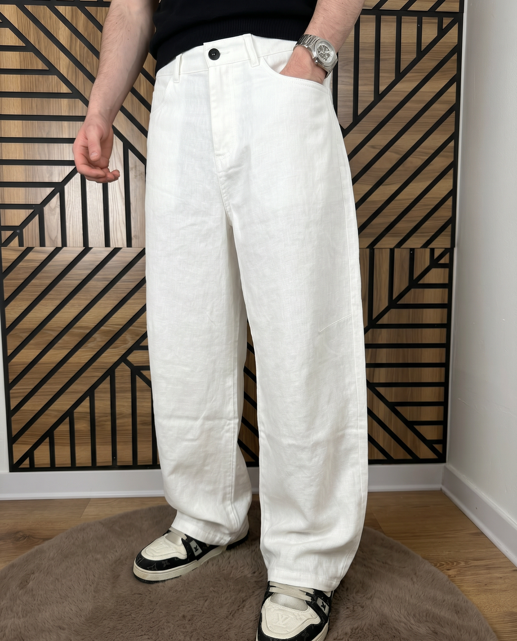 PANTALONE LINO FONDO AMPIO BIANCO