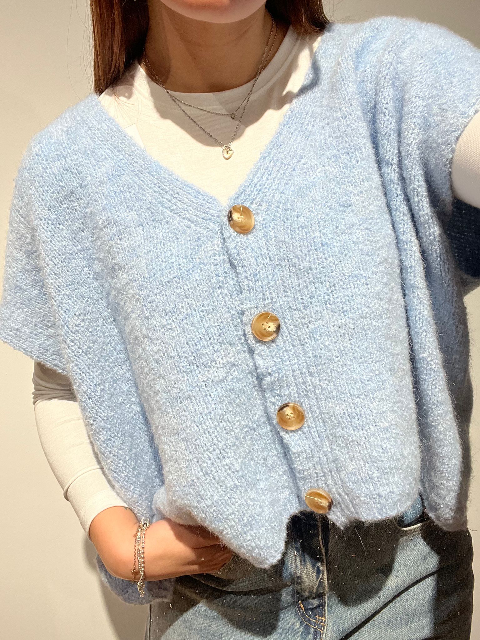 CARDIGAN SMANICATO OVER AZZURRO