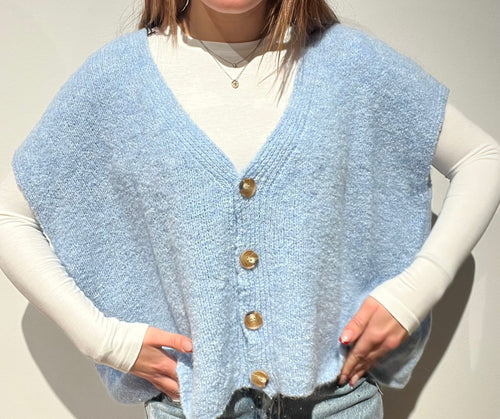 CARDIGAN SMANICATO OVER AZZURRO