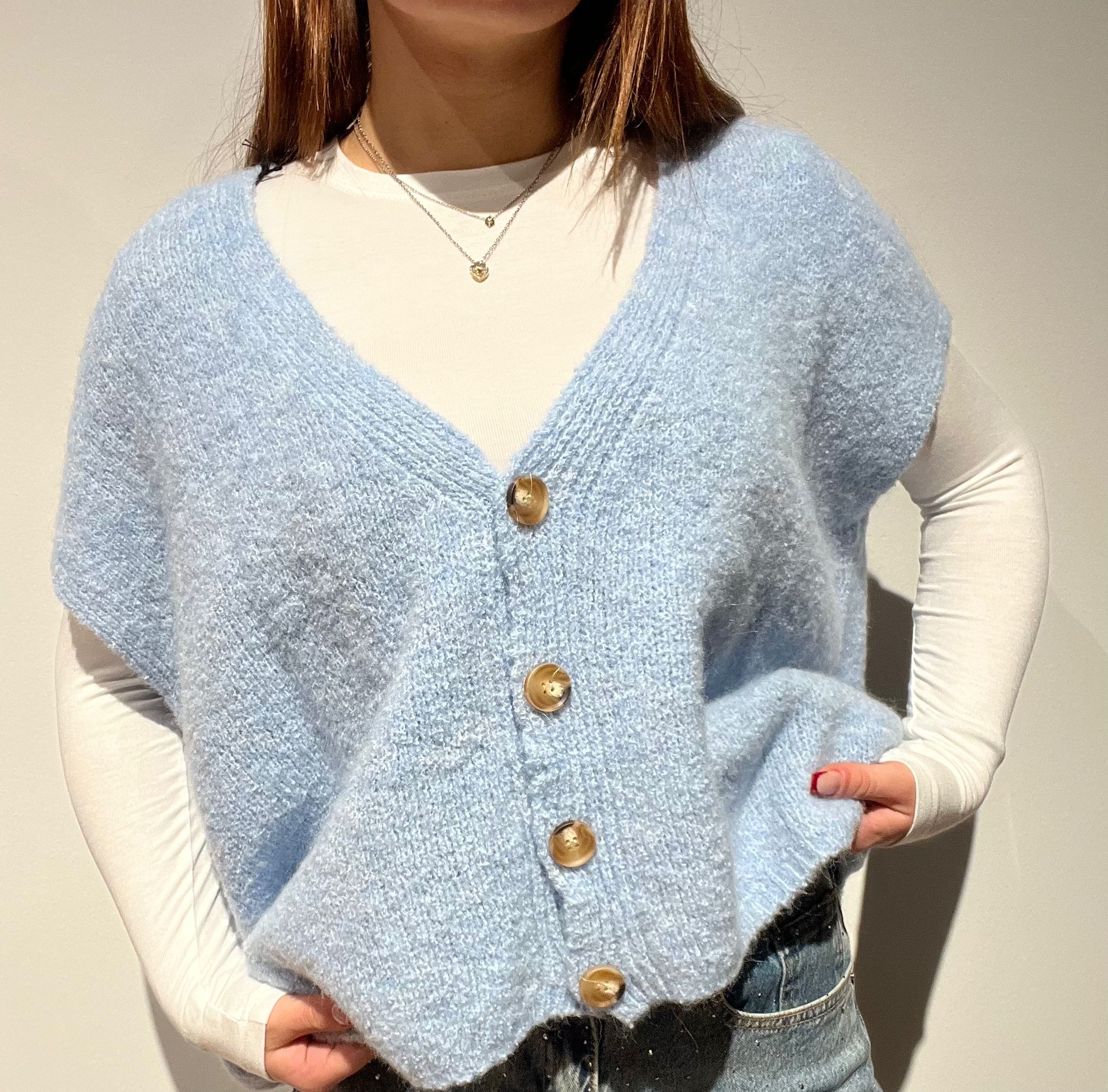 CARDIGAN SMANICATO OVER AZZURRO