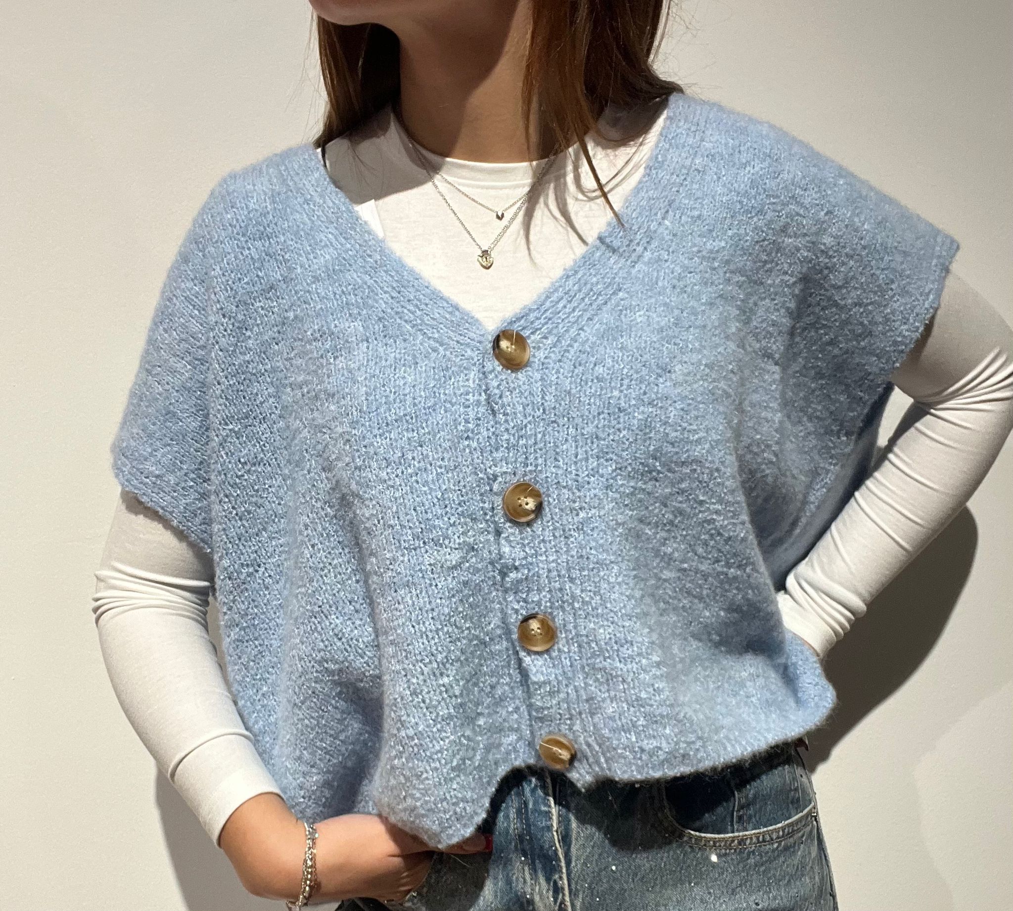 CARDIGAN SMANICATO OVER AZZURRO