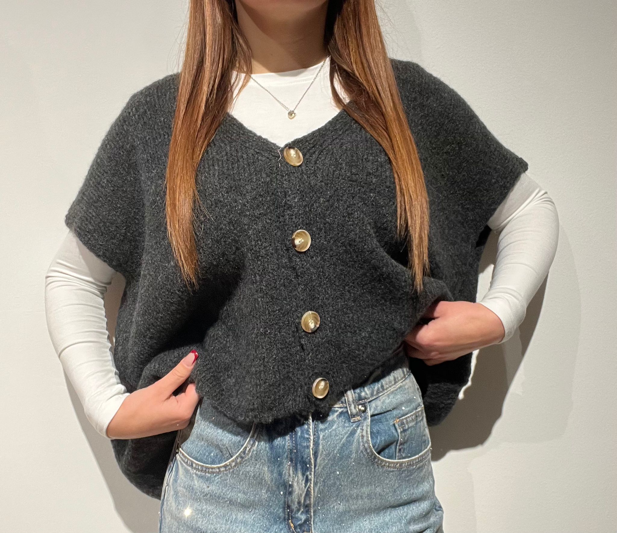 CARDIGAN SMANICATO OVER GRIGIO