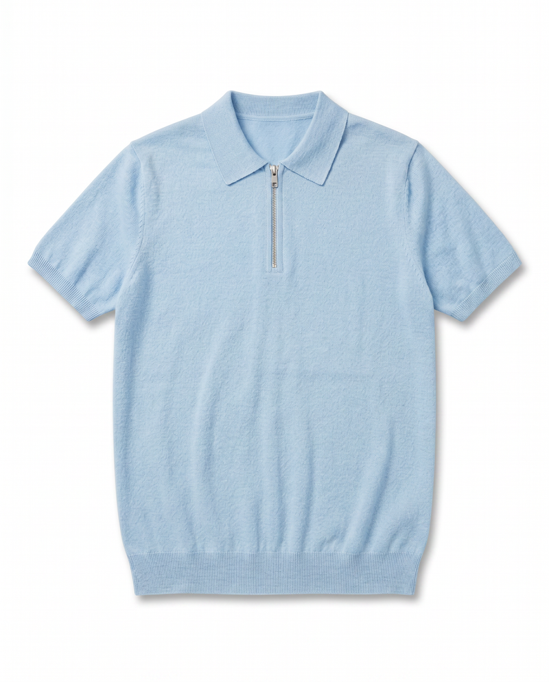 T-SHIRT FILO POLO ZIP AZZURRO