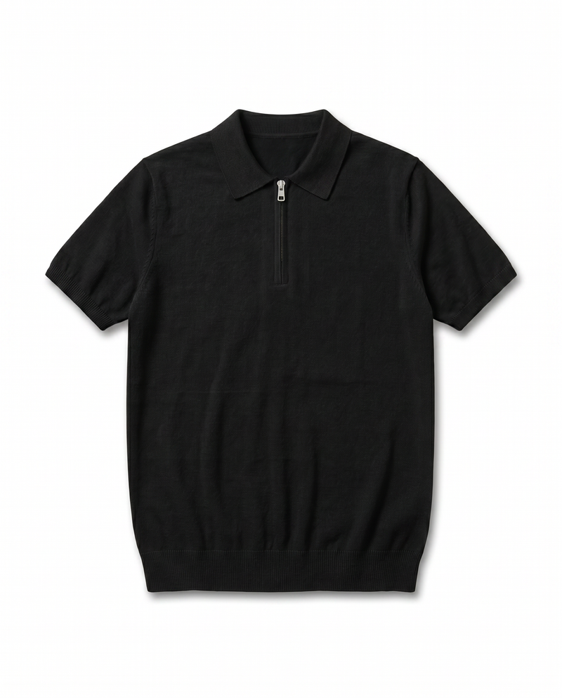 T-SHIRT FILO POLO ZIP NERO