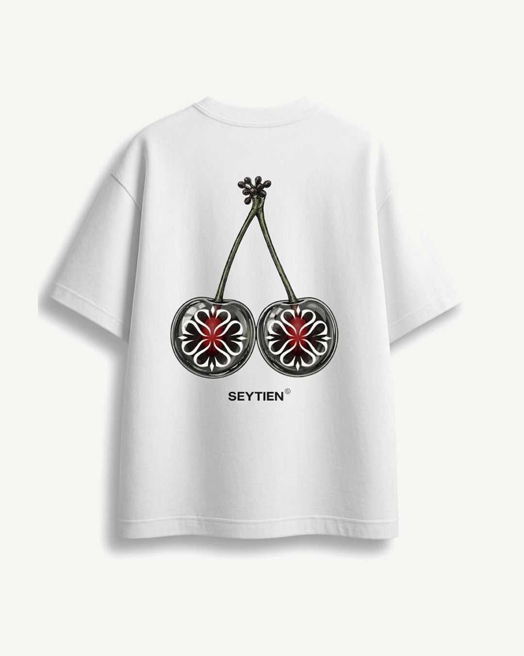 T-Shirt Oversize Seytien Stampa Ciliegie Bianca